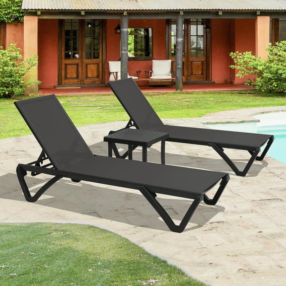 Domi Outdoor Chaise Lounge 3 Pieces Aluminum Patio Lounge Chair with 5 Adjustable Position Recliner Chair Outside Tanning Chairs for Patio, Beach, Yard, Pool, Side Table Included (Dark Gray)
