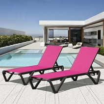Domi Outdoor Chaise Lounge Set of 2, with Side Table&5 Position Adjustable Backrest & Wheels (Pink)