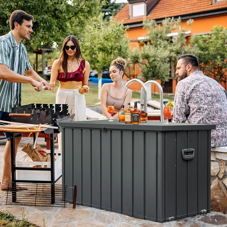 Domi Outdoor Deck Box 200 Gallon, Waterproof Lockable Steel Outdoor Storage Container for Outside Cushions, Garden Tools, Toys and Pools Equipment