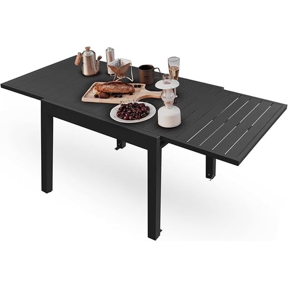 Domi Outdoor Living Gray Expandable Dining Table, Rectangular Metal Aluminum Table for 4-6 Persons