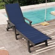 Domi Outdoor HDPE Chaise Lounge Chair with Wheels, 5-Position Adjustable Reclining Patio Lounger for Poolside, Yard & Deck, Navy Blue