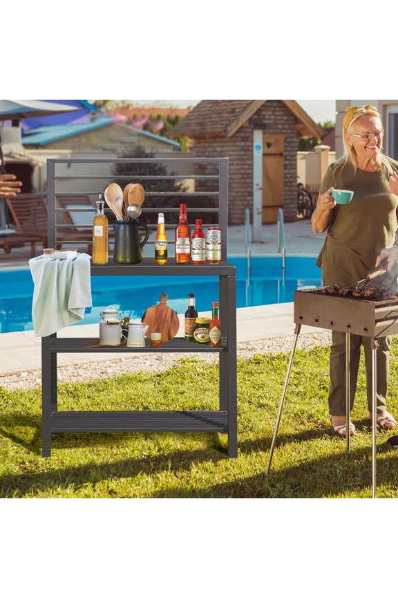 Domi Outdoor Kitchen Series Aluminum Storage Islands Food Prep Workbench with Double Storage Shelves Rack, Food-Safe Kitchen Table Free Standing Bar Center with Protective Cover Indoor Outdoor