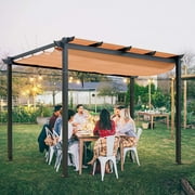 Domi Outdoor Living 10’ X 13’ Outdoor Retractable Pergola with Weather-Resistant Canopy Aluminum Garden Pergola Patio Grill Gazebo for Courtyard