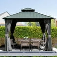 thumbnail image 1 of Domi Outdoor Living 10’ x 10’ Hardtop Gazebo Aluminum Frame Canopy with Netting & Curtains, Outdoor Permanent Metal Pavilion with Galvanized Steel Double Roof for Patio Lawn and Garden, Gray, 1 of 8