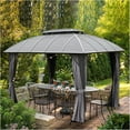 thumbnail image 1 of Domi Outdoor Living 10' x 12' Hardtop Gazebo Outdoor Aluminum Gazebo Arc Grill for Patios Deck Backyard,Galvanized Steel Double Roof,Curtain&Netting, 1 of 10