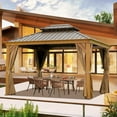 thumbnail image 1 of Domi Outdoor Living 10’x14’Hardtop Gazebo with Wooden Coated Aluminum Frame, Galvanized Steel Double Roof, Curtains & Netting for Patio, Deck & Lawn,Wood Looking, 1 of 7