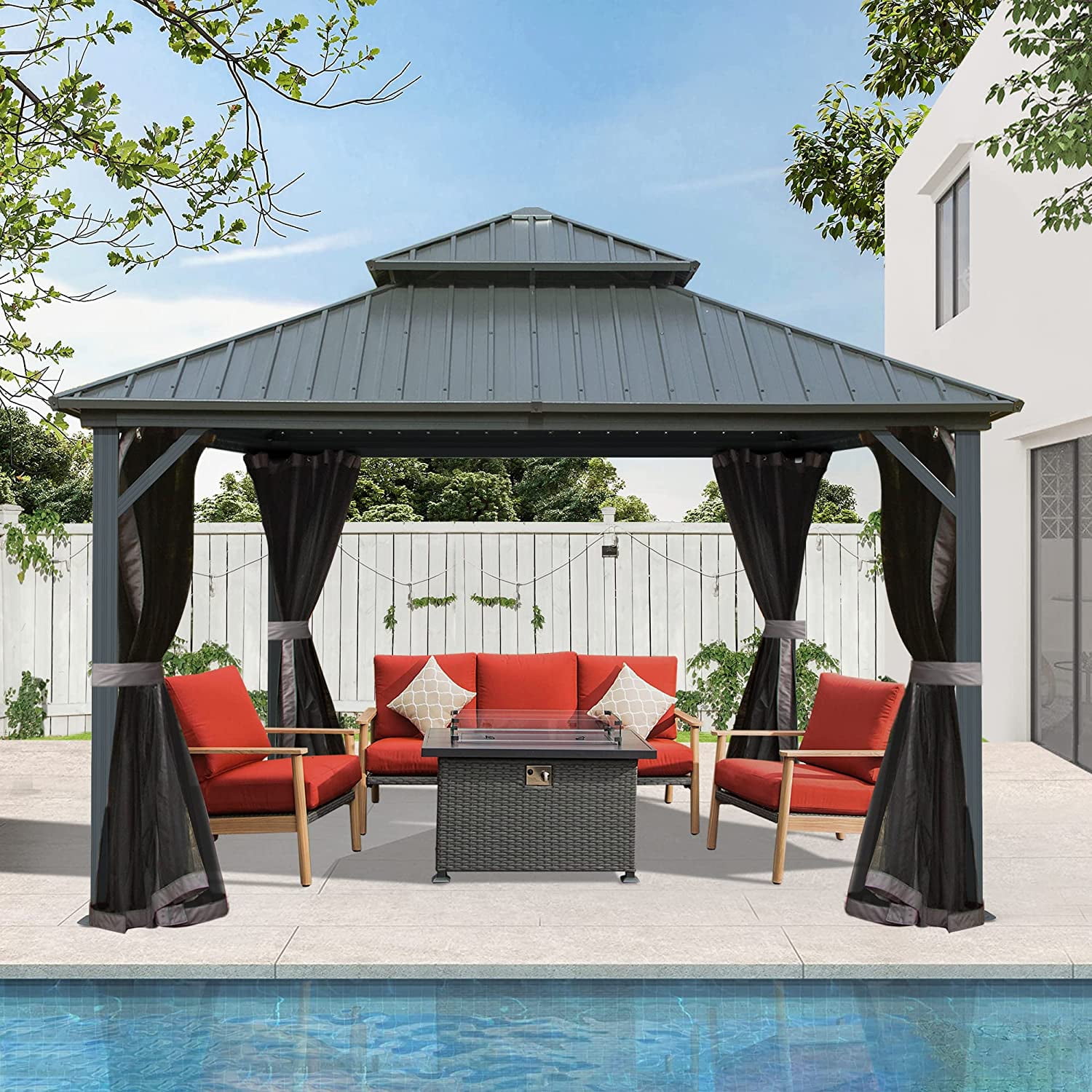 Domi Outdoor Living 12’ X 12’ Hardtop Gazebo Canopy with Netting ...