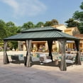 thumbnail image 1 of Domi Outdoor Living 12’ x 18’ Hardtop Gazebo Aluminum Frame Canopy with Netting & Curtains, Outdoor Permanent Metal Pavilion with Galvanized Steel Double Roof for Patio Lawn and Garden, Gray, 1 of 9
