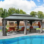 Domi Outdoor Living 12’ x 20’ Hardtop Gazebo Canopy with Netting & Curtains, Outdoor Aluminum Gazebo with Galvanized Steel Double Roof for Patio Lawn and Garden, Gray