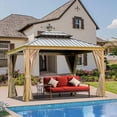 thumbnail image 1 of Domi Outdoor Living 12’x14’ Hardtop Gazebo with Wooden Coated Aluminum Frame, Galvanized Steel Double Roof, Curtains & Netting for Patio, Deck & Lawn,Wood Looking, 1 of 8