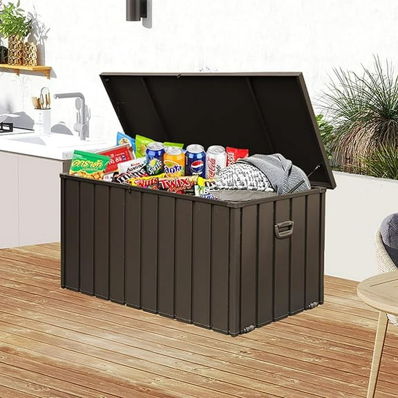 Domi Outdoor Living 150 Gallon Large Deck Box,Outdoor Storage for Patio Furniture, Organization and Storage for Outdoor Cushions, Garden Tools and Pool Toys, Lockable,Dark Brown