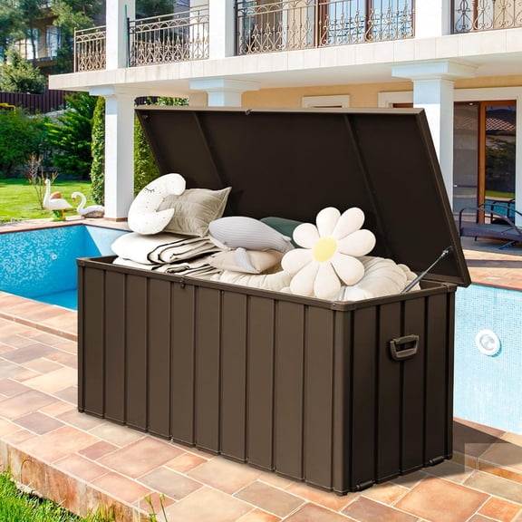 Domi Outdoor Living 190 Gallon Large Deck Box,Outdoor Storage for Patio Furniture, Organization and Storage for Outdoor Cushions, Garden Tools and Pool Toys, Lockable,Dark Brown
