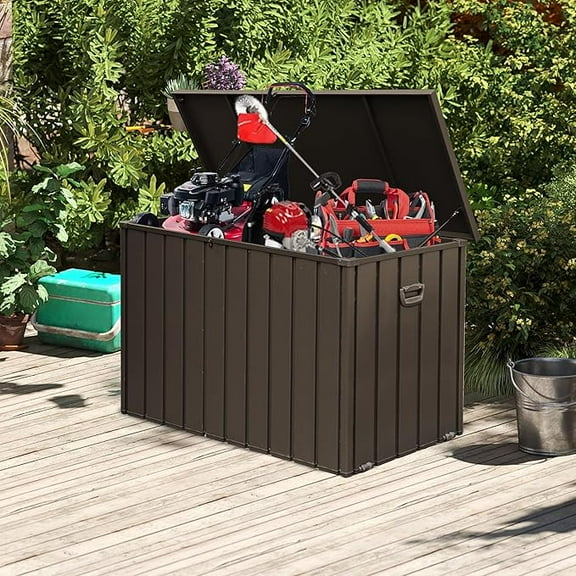 Domi Outdoor Living 200 Gallon Large Deck Box,Outdoor Storage for Patio Furniture, Organization and Storage for Outdoor Cushions, Garden Tools and Pool Toys, Lockable,Dark Brown