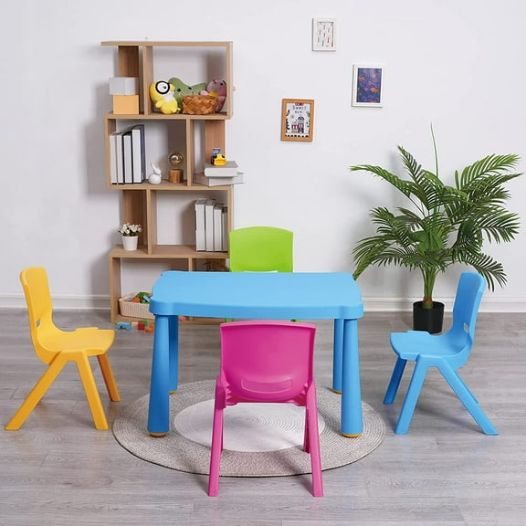 Domi Outdoor Living 5 Pieces Plastic Toddler Kids Table and Chair Set, Home,Children's Day Gift