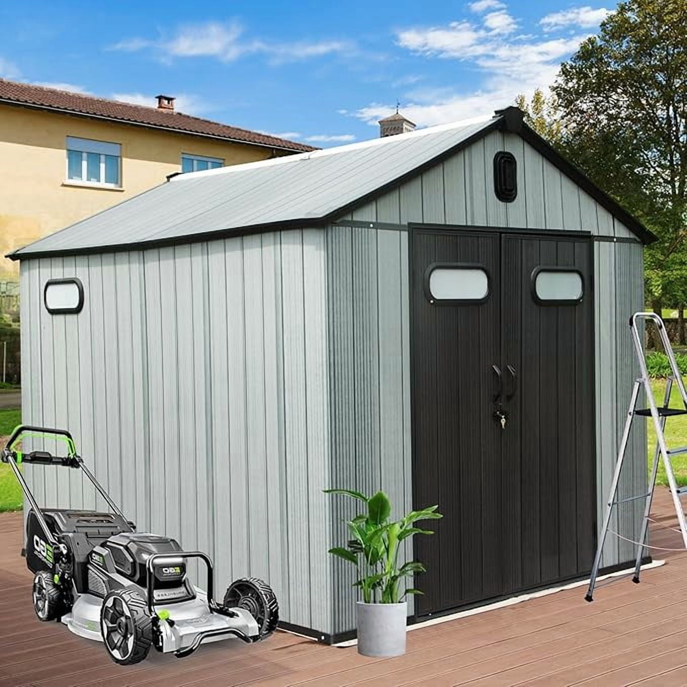 Keter Oakland 11x7.5 Ft Outdoor Garden Tool Shed with Windows