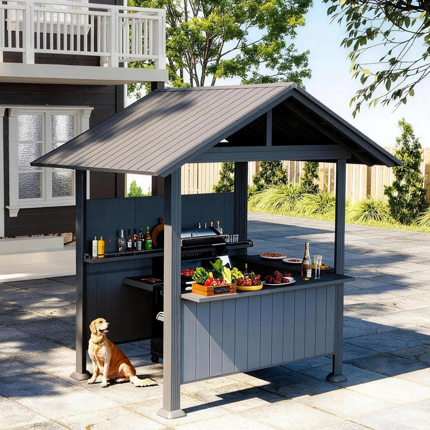 Domi Outdoor Living 9.4' x 6.2' Hardtop Grill Gazebo with Resin Side