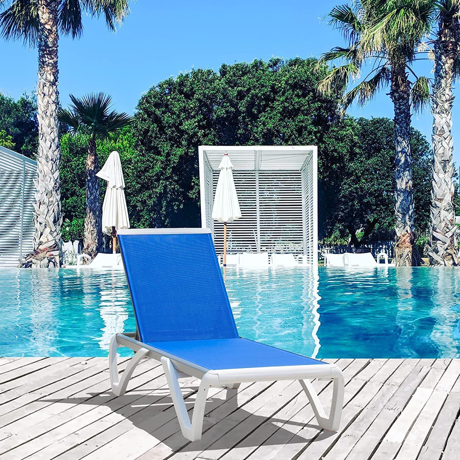 Domi Outdoor Living Chaise Lounge Chair Aluminum Adjustable Pool Lounge Chair，With All-Weather Textilene for Deck, Lawn, Backyard （1 Blue Chair） - image 1 of 8
