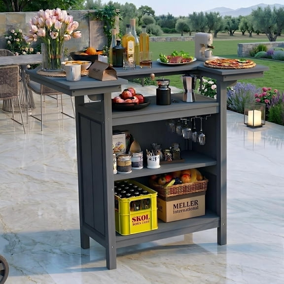 Domi Outdoor Living Bar Table, Durable All-Weather HDPE Construction with 4-Tier Storage Shelves, Spacious Tabletop for Backyard, Poolside, BBQ, Gray