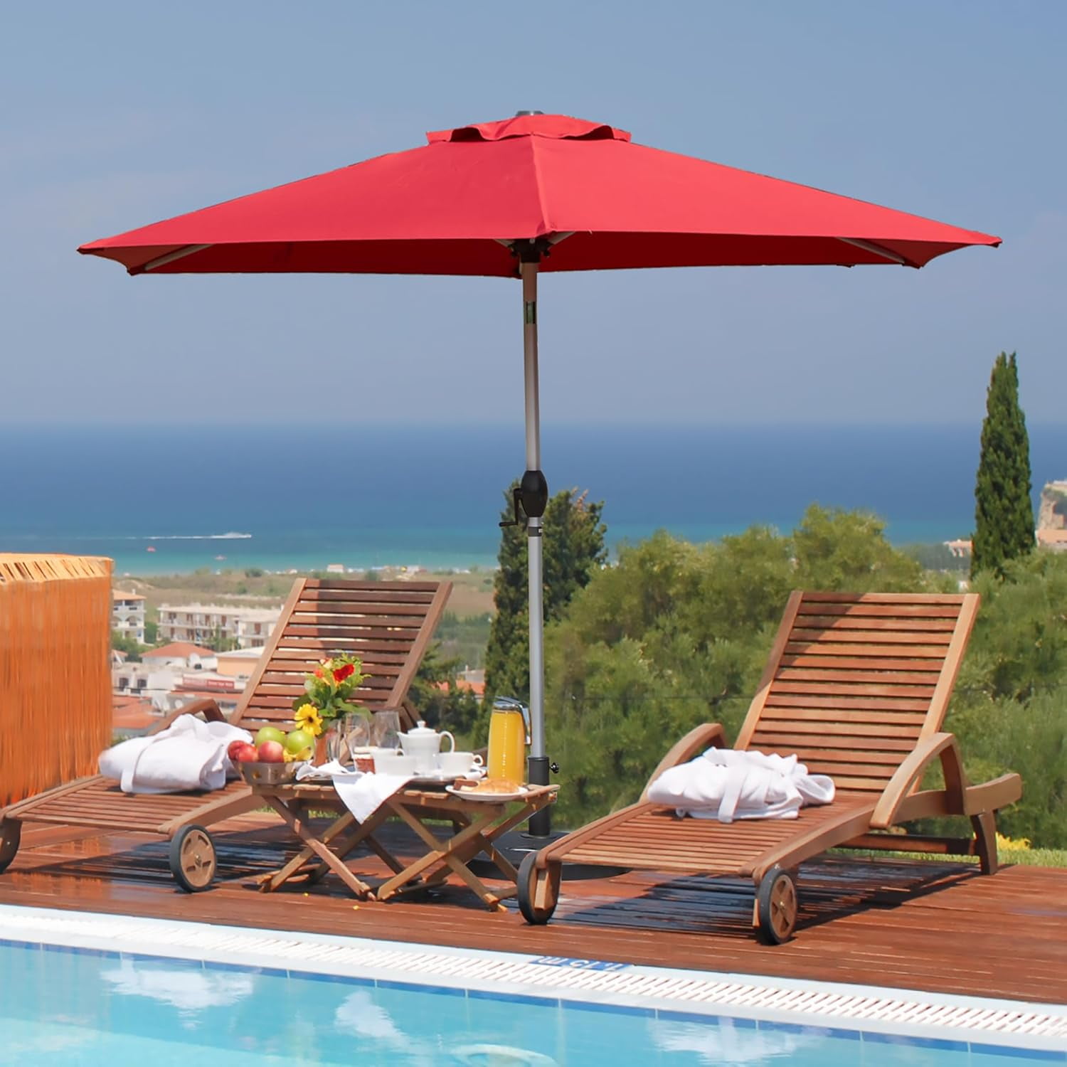 Domi Outdoor Living Dia.7.5FT Patio Umbrella with Push Button Tilt and Crank, UV Protection Waterproof Market Sun Umbrella for Garden, Deck, Backyard, Pool ，Brick Red