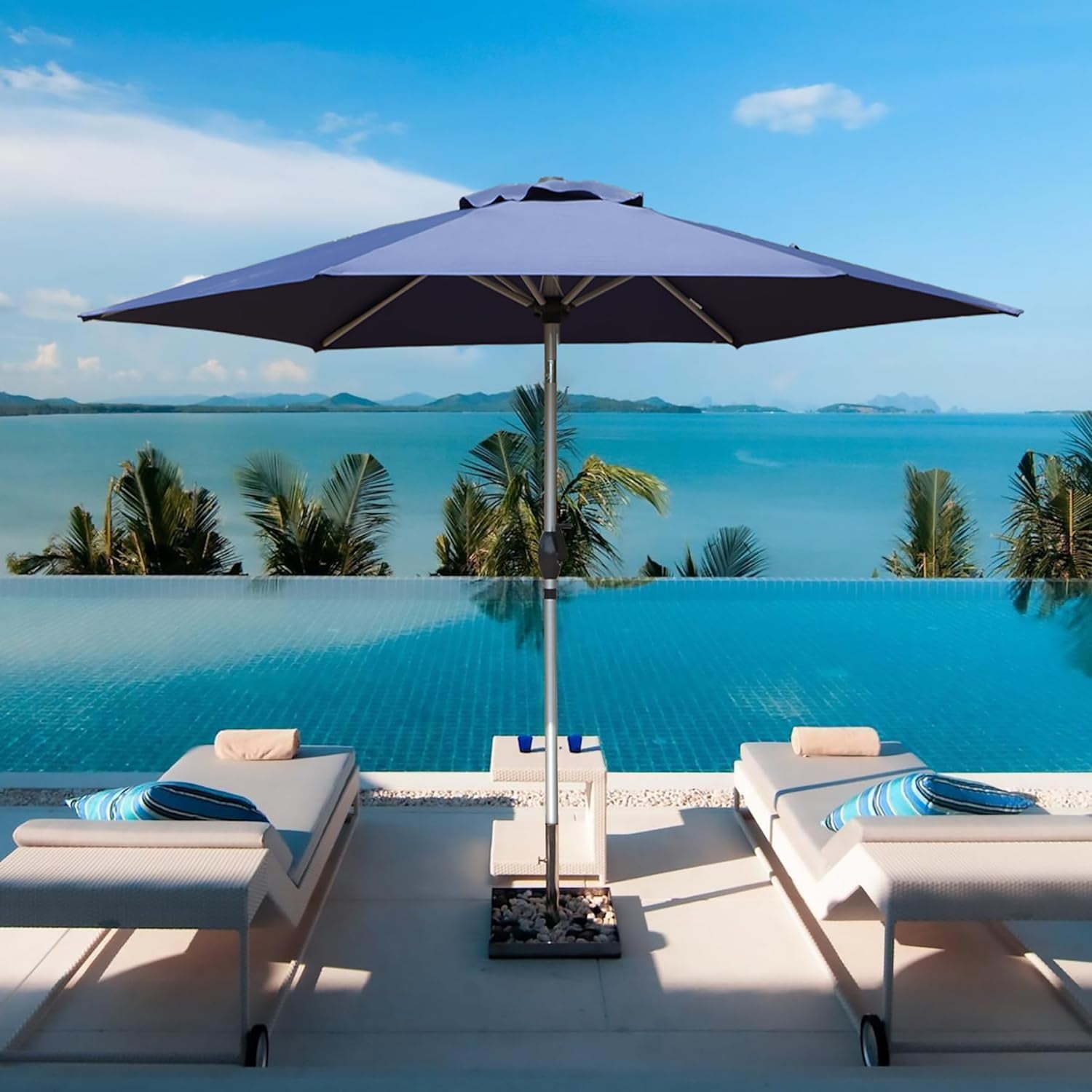 5 ft tilting patio umbrella Tangkula Umbrella, Outdoor Table Market with Quick-Release Button, 4 Sturdy Ribs, Fade Resistant & Waterproof Canopy, Sun-protective, for Garden, Poolside, Backyard (Navy) : Patio, Lawn & the beautiful market umbrella design and vibrant canopy color choices make this umbrella the perfect choice to complement your other patio furniture Tan Crank & Tilt Round