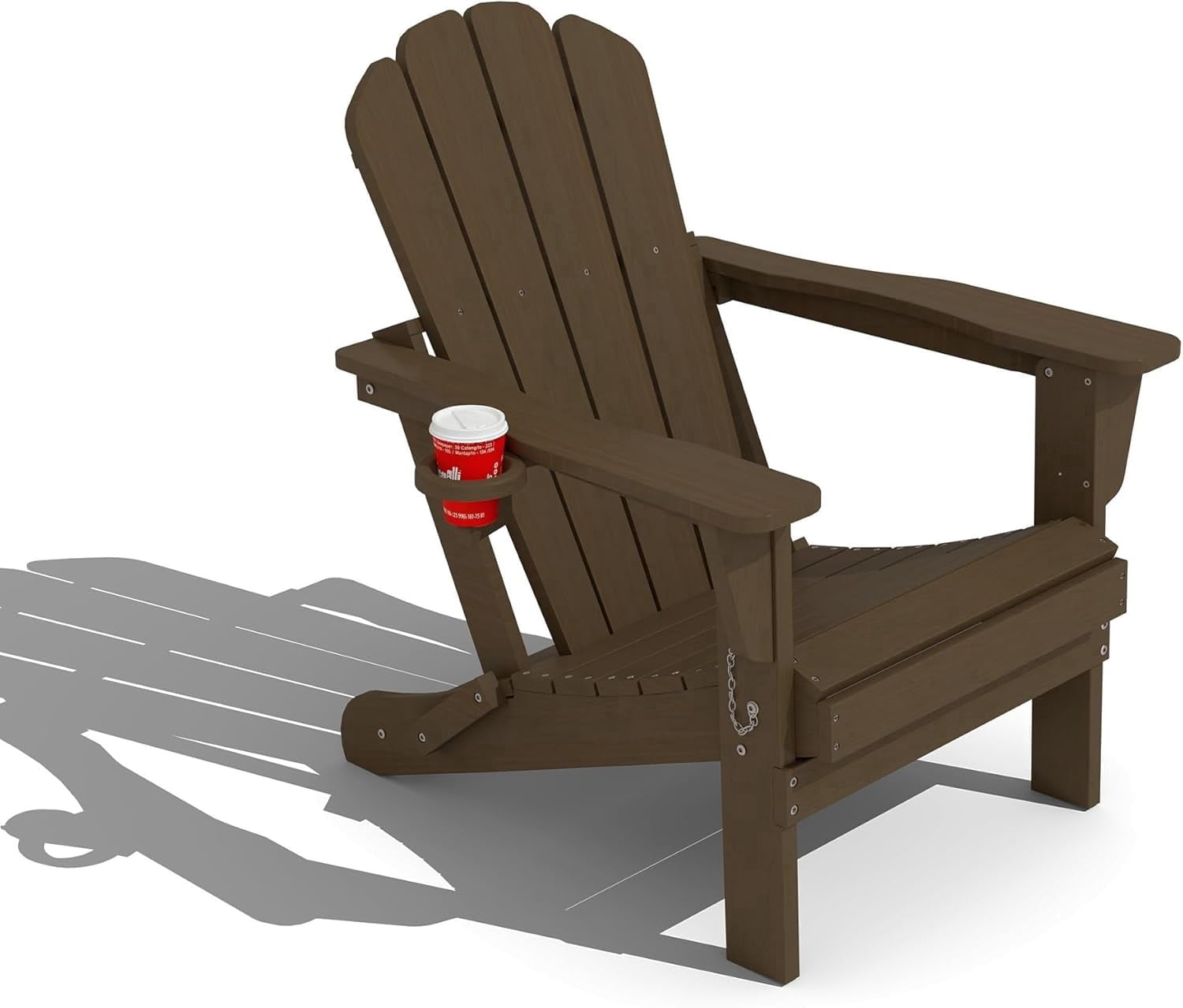 Domi Outdoor Living Folding Adirondack Chair, All-Weather HDPE Patio Chair with Cup Holder, Weather-Resistant Fire Pit Seating for Backyard, Deck, Garden & Poolside, Brown