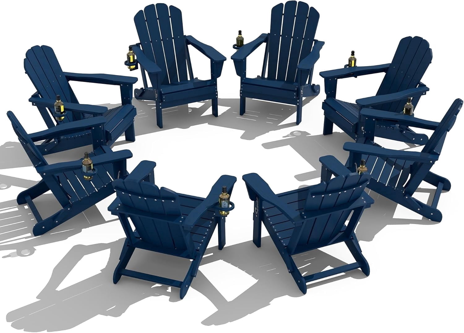 Domi Outdoor Living Folding Adirondack Chair Set of 8, All-Weather HDPE Patio Chair with Cup Holder, Weather-Resistant Fire Pit Seating for Backyard, Deck, Garden & Poolside, Blue