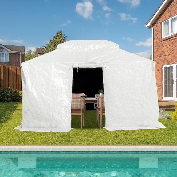 Domi Outdoor Living Gazebo Accessories 10' x 13' Double Roof Universal Winter Gazebo Cover for Hardtop Gazebos,Enclosed Cover with Sidewalls and Mesh Windows Waterproof (White)