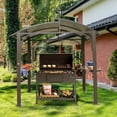 thumbnail image 1 of Domi Outdoor Living Hardtop Grill Gazebo 8x5FT, Grill Canopy for Outdoor Grill w/Double Galvanized Steel Roof and 2 Side Shelves, BBQ Gazebo Grill Tent for Patio Garden Backyard, Brown, 1 of 8
