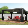 thumbnail image 1 of Domi Outdoor Living Louvered Pergola 12'×16', Aluminium Pergola with Adjustable Roof, Curtains and Netting, Hardtop Gazebo for Patio, Deck, Garden, Yard, Beach(Gray), 1 of 8