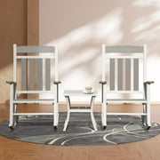Domi Outdoor Living Rocking Chair Set, 2 Chairs & 1 Table, Durable HDPE All-Weather Patio Rockers for Adults, High Back Porch Chairs with 380lbs Support, Weather-Resistant for Deck, Patio, Balcony