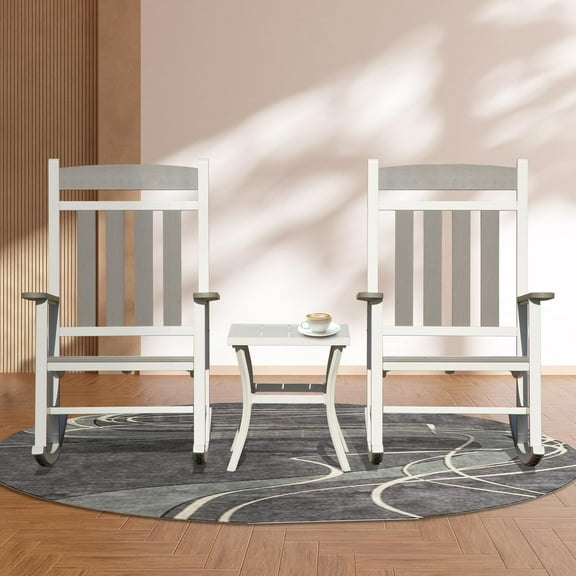 Domi Outdoor Living Rocking Chair Set, 2 Chairs & 1 Table, Durable HDPE All-Weather Patio Rockers for Adults, High Back Porch Chairs with 380lbs Support, Weather-Resistant for Deck, Patio, Balcony