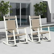 Domi Outdoor Living Rocking Chair Set of 2, Weather-Resistant PE Wicker Rockers, Oversized High Back Patio Chairs for Adults, 380lbs Weight Capacity, Durable HDPE for Deck, Patio, Balcony