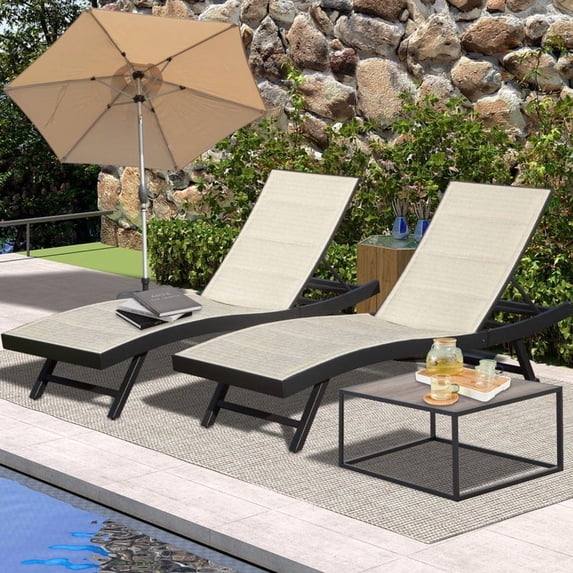 Domi Outdoor Living aluminum wicker chaise lounge chairs set of 2, Beige, 4 adjustable positions