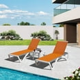 thumbnail image 1 of Domi Outdoor Lounge Chairs Set of 3, Aluminum Lounge Chairs for Outside with 5 Position Adjustable Backrest, Side Table, Outdoor Chaise Lounge for Beach, Yard, Balcony, Poolside, Orange, 1 of 10