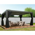 thumbnail image 1 of Domi Outdoor Louvered Pergola 10'×13', Aluminium Pergola with Adjustable Roof, Curtains and Netting, Hardtop Gazebo for Patio, Deck, Garden, Yard, Beach(Gray), 1 of 10