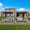 thumbnail image 1 of Domi Outdoor Louvered Pergola 12'×20', Aluminium Pergola with Adjustable Roof, Curtains and Netting, Hardtop Gazebo for Patio, Deck, Garden, Yard, Beach(Brown), 1 of 7