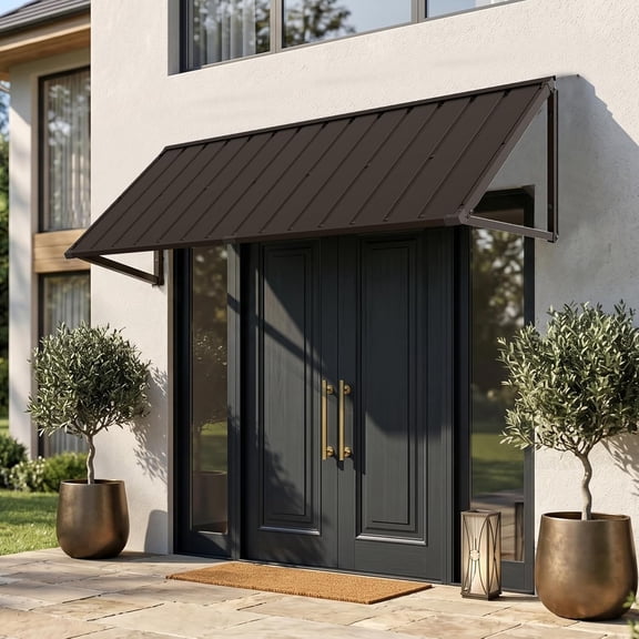 Domi Outdoor Metal Awning 70" x 36", Front Door and Window Canopy with Powder-Coated Frame, Weather Resistant Sun and Rain Shelter for Patio, Entrance, Porch and Balcony, Dark Gray