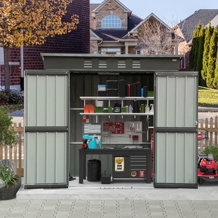Domi Outdoor Storage Shed 6' x 4', Metal Waterproof Utility Tool Shed Storage House Clearance with Double Lockable Doors & Air Vent for Backyard Garden Patio Lawn