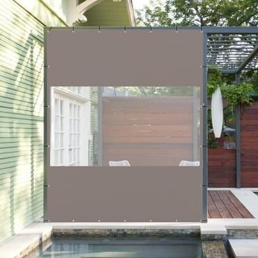 Domi Outdoor Living Heavy Duty Clear Panel Curtain, 18 oz Waterproof PVC Polyester Curtain, Tearproof, and Weather-Resistant Panel w/Eyelets for Patios,Gazebos,Pergolas (8'H x7'W, Gray)