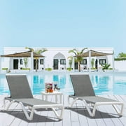 Domi Patio Chaise Lounge Chair Set of 3,Outdoor Aluminum Polypropylene Sunbathing Chair with Adjustable Backrest,Side Table,for Beach,Yard,Balcony,Poolside2 Grey Chairs W/Table