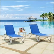 Domi Patio Chaise Lounge Chair Set of 3,Outdoor Aluminum Polypropylene Sunbathing Chair with Adjustable Backrest,Side Table,for Beach,Yard,Balcony,Poolside(2 Blue Chairs W/Table)