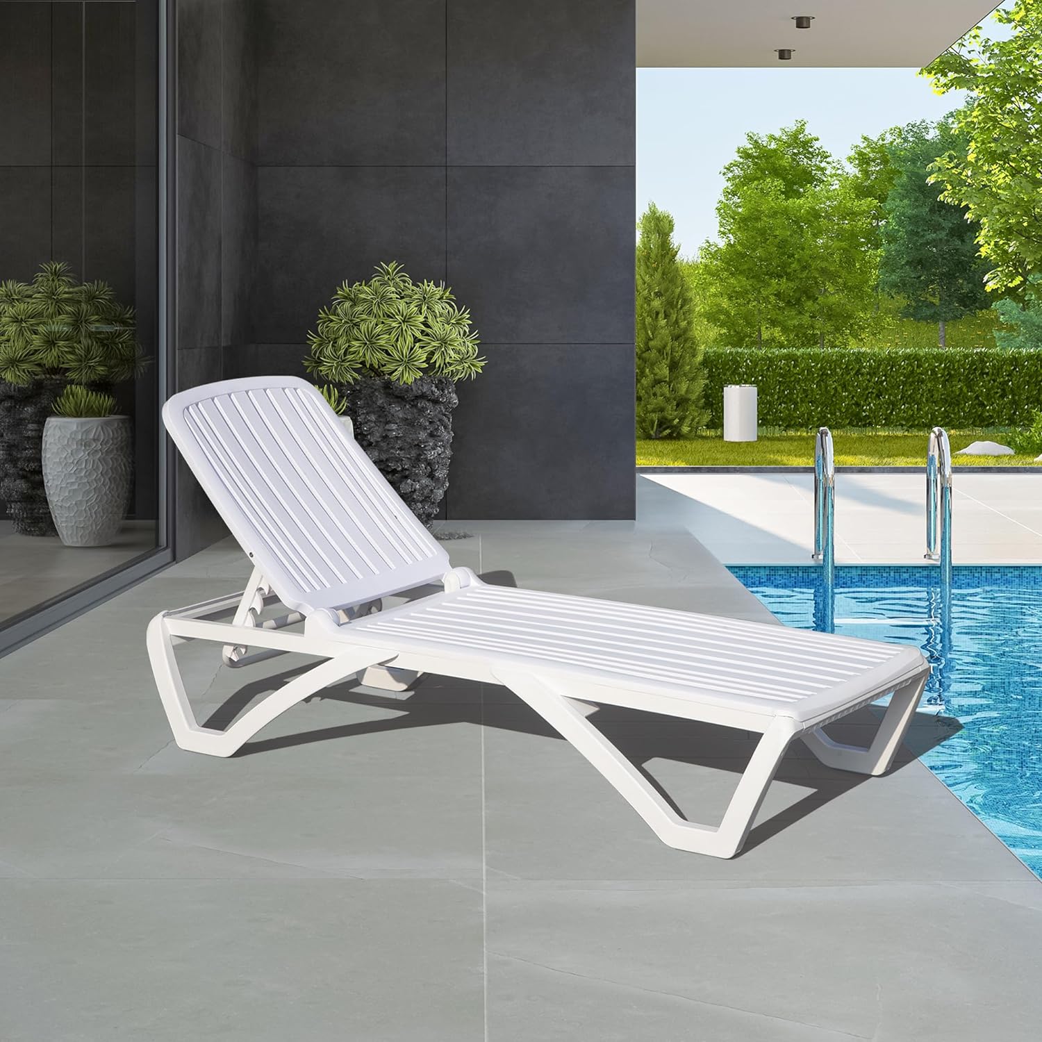 Domi Patio Chaise Lounge, Outdoor Lounge Chair, All-Weather Plastic ...