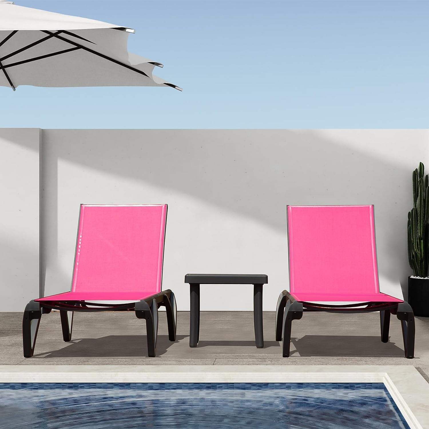 Domi Patio Lounge Chairs Set of 3, Aluminum Pool Chaise Lounge with