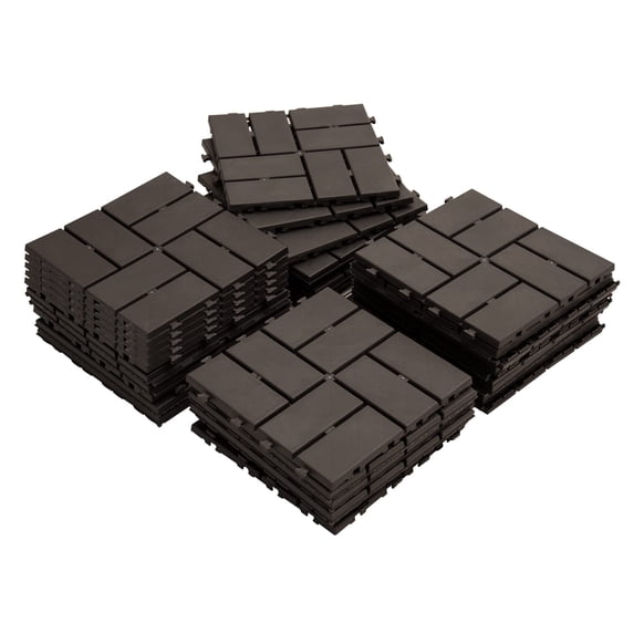 Domi Plastic Interlocking Deck Tiles, 36 Pieces One Pack, 12"x12" Waterproof Outdoor Flooring All Weather Use Decking Tiles for Shed Floor Porch Poolside Garden Backyard, Dark Brown