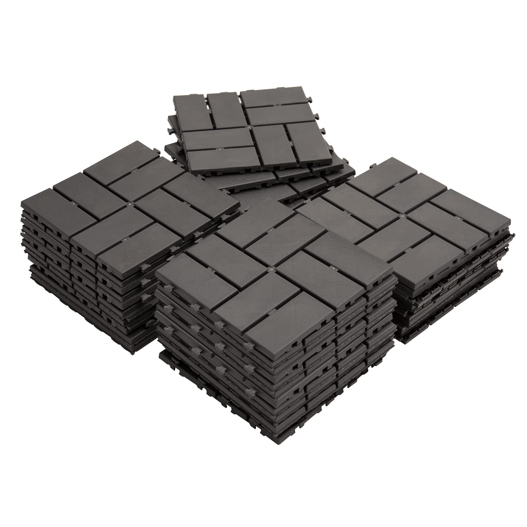 Domi Plastic Interlocking Deck Tiles, 44 Pieces One Pack, 12"x12" Waterproof Outdoor Flooring All Weather Use Decking Tiles for Shed Floor Porch Poolside Garden Backyard, Dark Gray