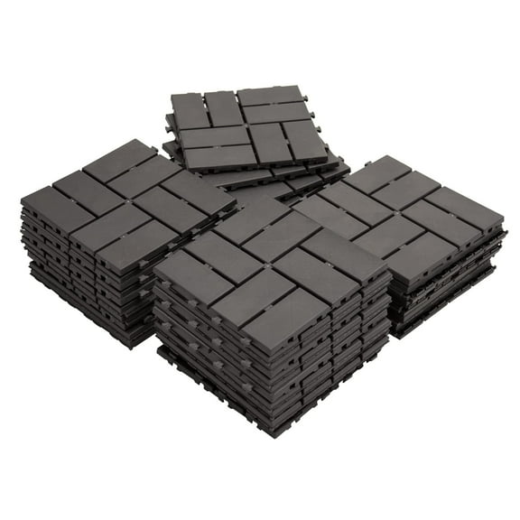 Domi Plastic Interlocking Deck Tiles, 44 Pieces One Pack, 12"x12" Waterproof Outdoor Flooring All Weather Use Decking Tiles for Shed Floor Porch Poolside Garden Backyard, Dark Gray