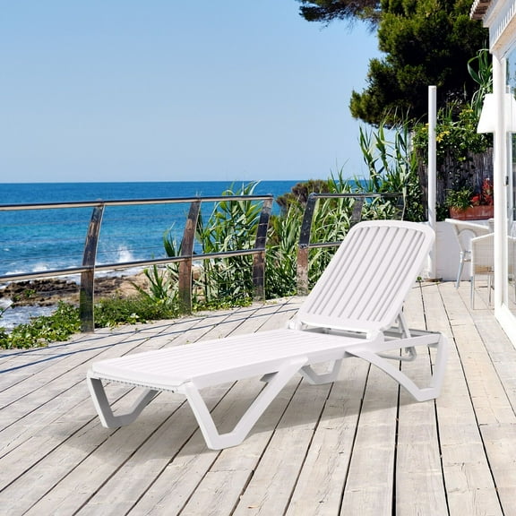 Domi Pool Lounge Chair, Aluminum Adjustable Lounge Chair for Outside, All Weather Plastic Chaise Lounge Outdoor for Beach Deck Lawn Poolside, White