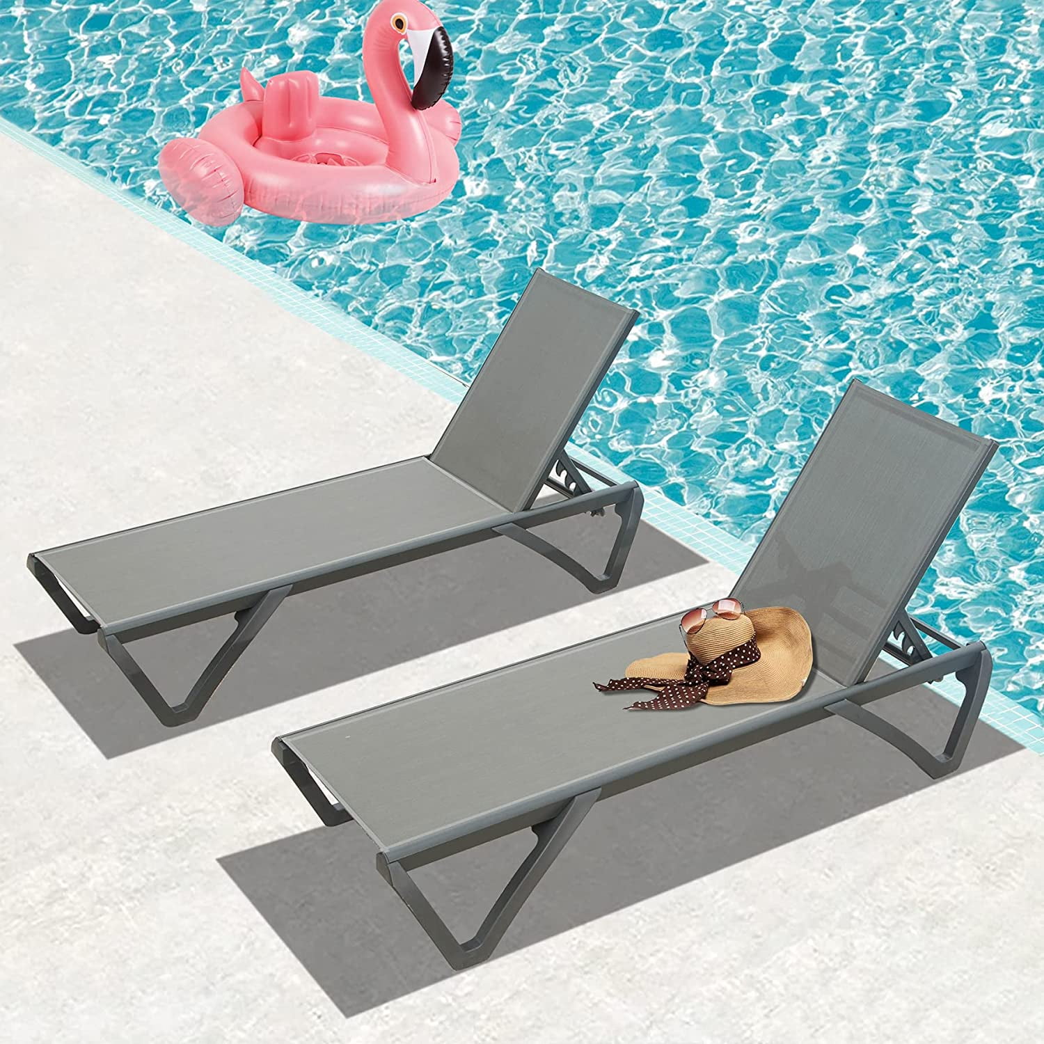 Domi Set of 2 Stackable Patio Lounge Chairs, Adjustable Aluminum ...