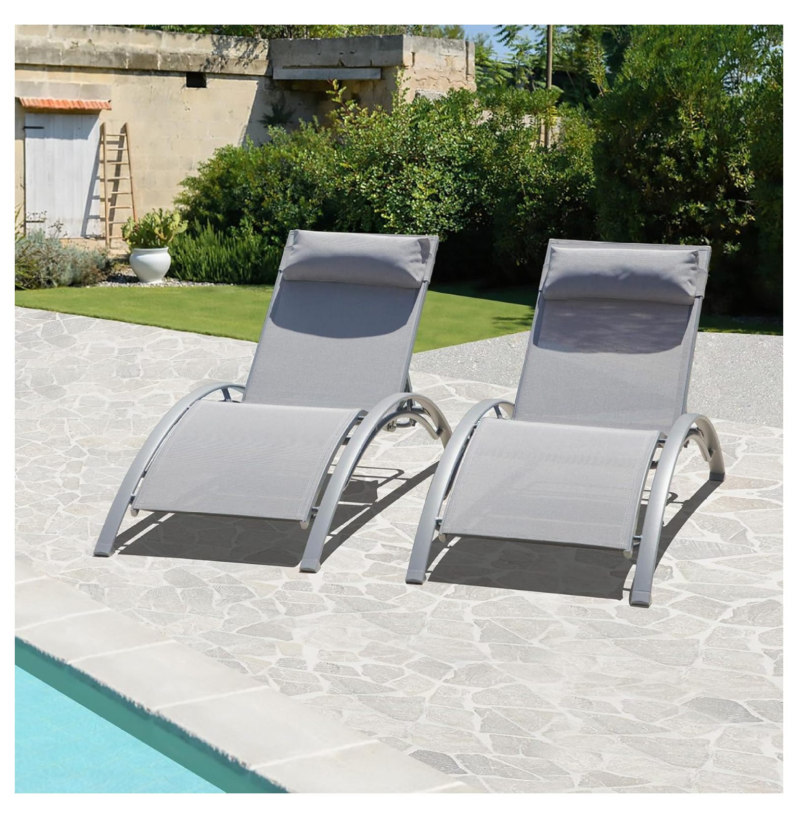 Domi Pool Lounge Chairs Set of 2, Aluminum Adjustable Outdoor Chaise