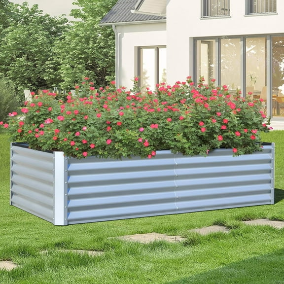Domi Raised Garden Beds Outdoor, 6x3x1.5Ft Thickening Tall Metal Rectangular Deep Root Box Planter for Vegetables, Flowers, Herbs, and Succulents 1.5" Deep w/ 192 Gallon Capacity - Silvery